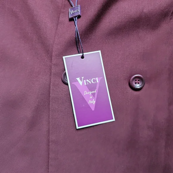 VINCI Men's Burgundy Double Breasted 6 Button Classic Fit Suit NEW - Picture 4 of 13